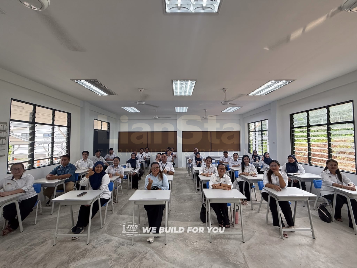 Classroom furniture shown in use during a group visit.