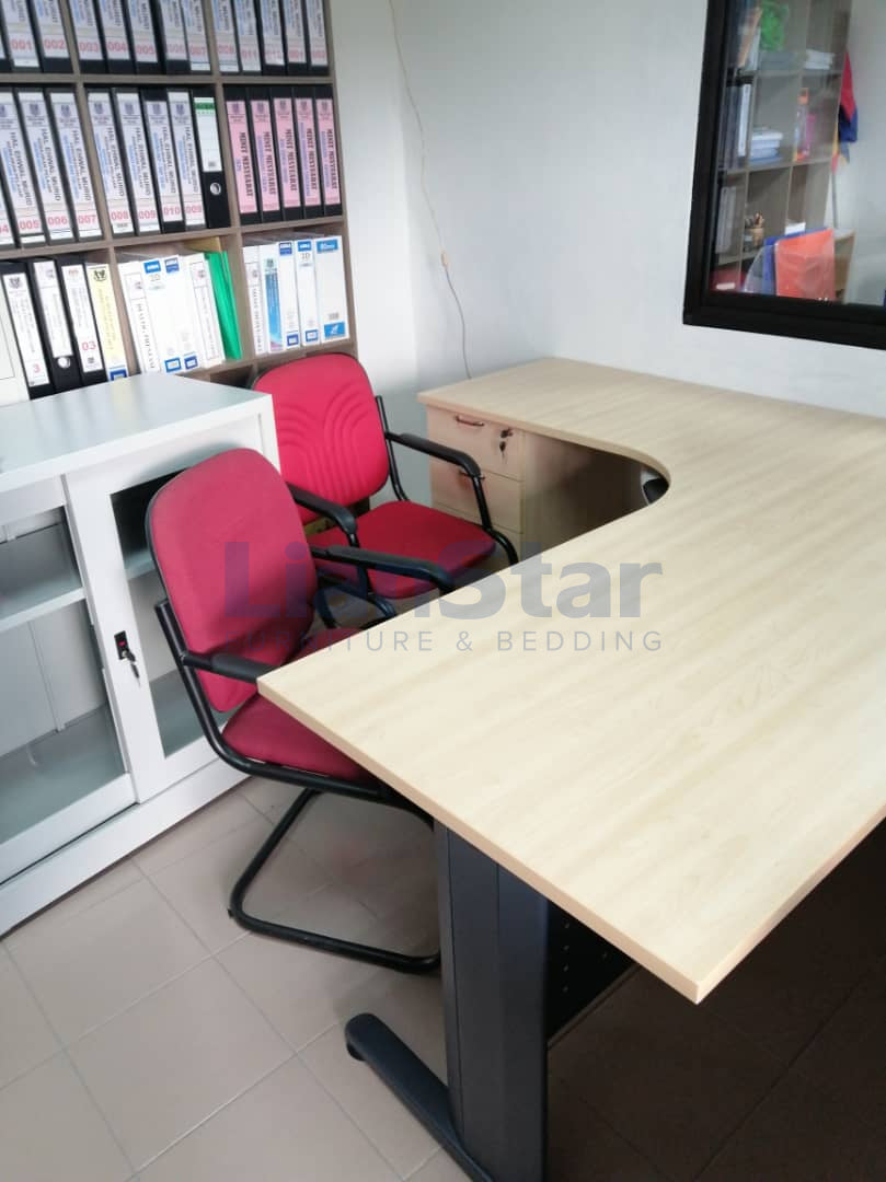 L-Shape J-Leg Office Tables & Low Steel Filing Cabinet at SMK Kai Chung