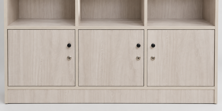 RUANG 9-Compartment Bookshelf with 3 Doors - Light Oak - feature