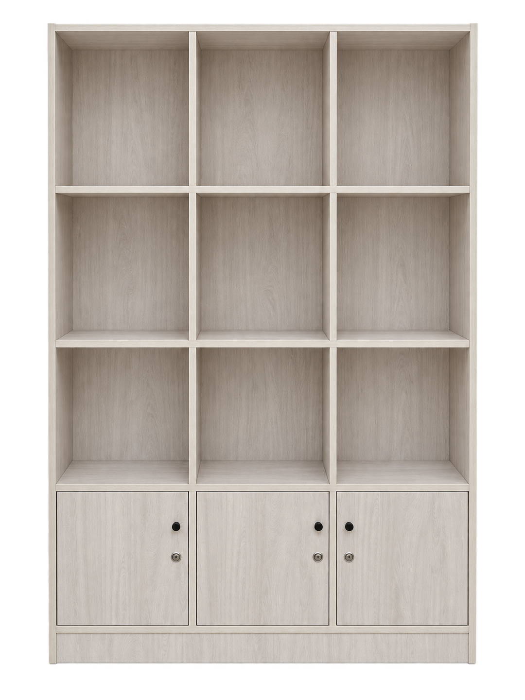 Ruang 9-Compartment Bookshelf with 3 Doors - Light Oak - front view