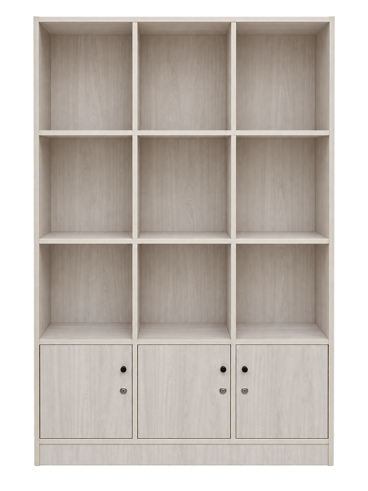 Ruang 9-Compartment Bookshelf with 3 Doors - Light Oak - front view