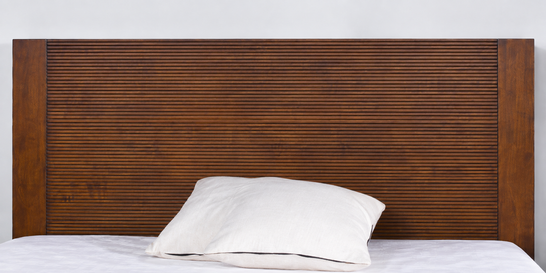 Rimba Wooden Bed Frame — grooved headboard detail