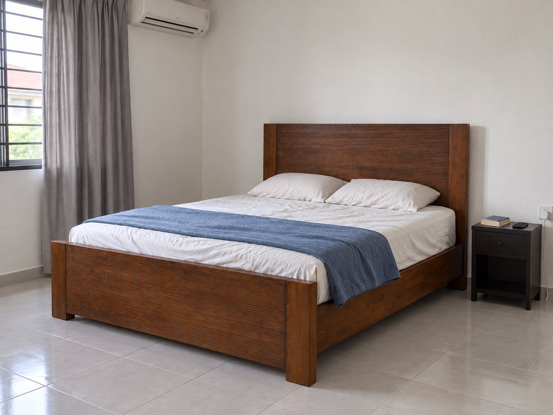 Rimba Wooden Bed Frame in a Malaysian bedroom