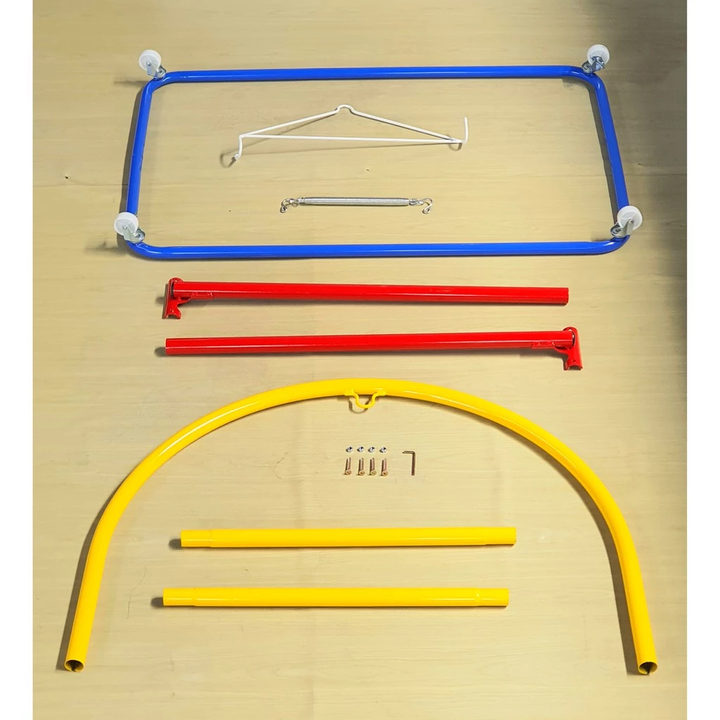 Supplied frame parts, wheels, spring, hanger and hardware.
