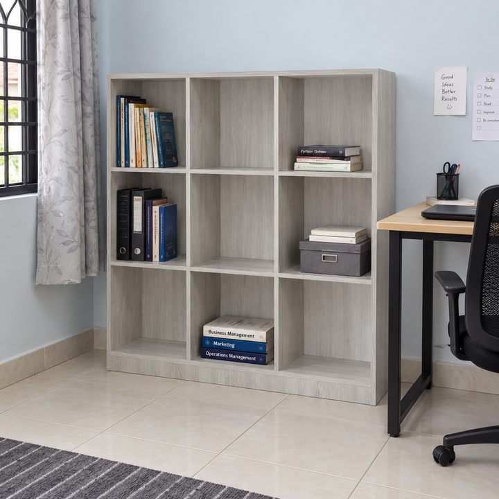PETAK 9-Compartment Bookshelf - Grey Pine - lifestyle