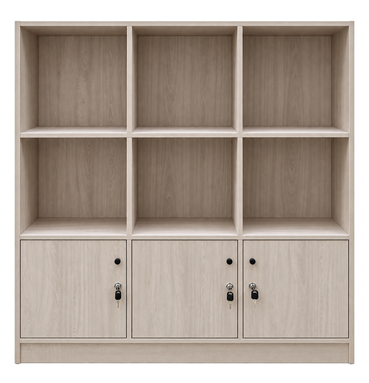 RUANG 6-Compartment Bookshelf with 3 Doors - Light Oak - hero