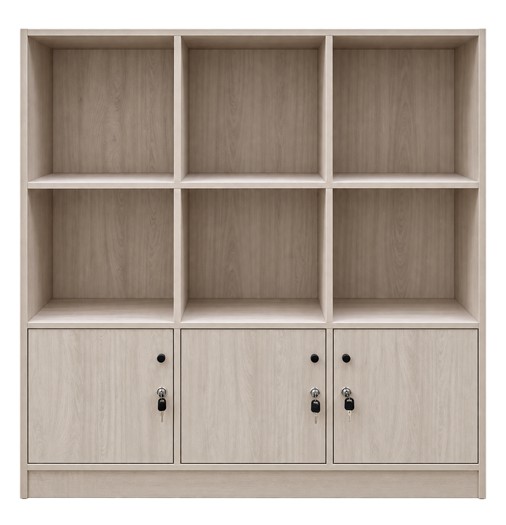 RUANG 6-Compartment Bookshelf with 3 Doors - Light Oak - hero