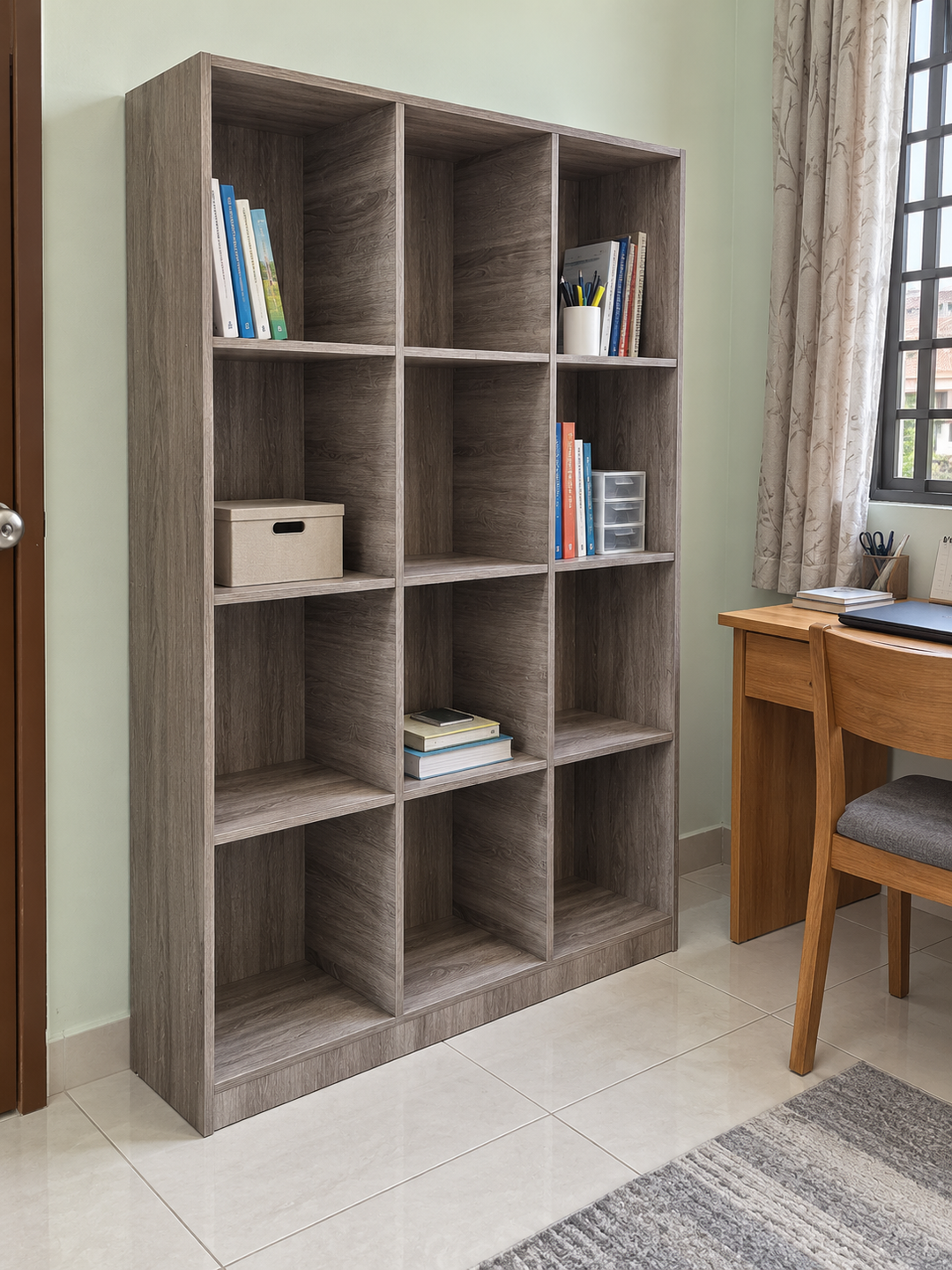 BAYU 12-Compartment Bookshelf - Rainwood - lifestyle