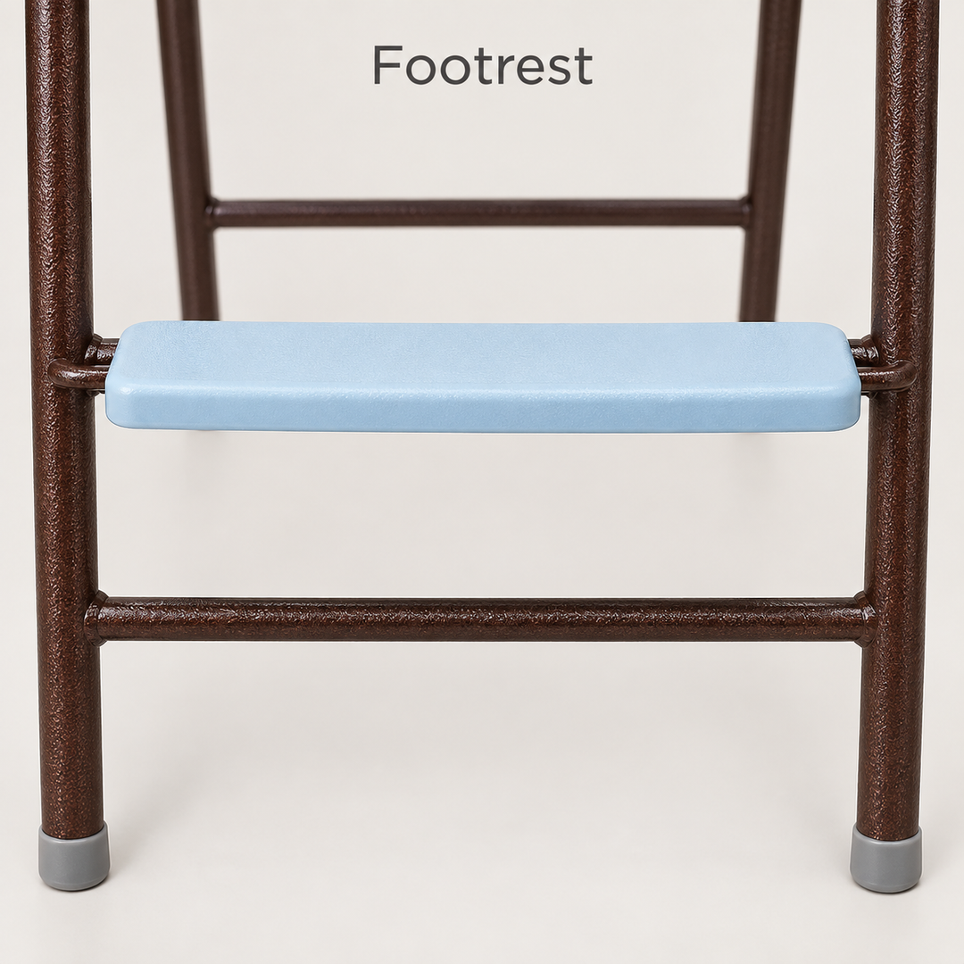 Light blue baby dining chair with copper hammertone legs - footrest