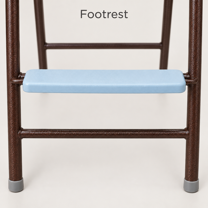 Light blue baby dining chair with copper hammertone legs - footrest