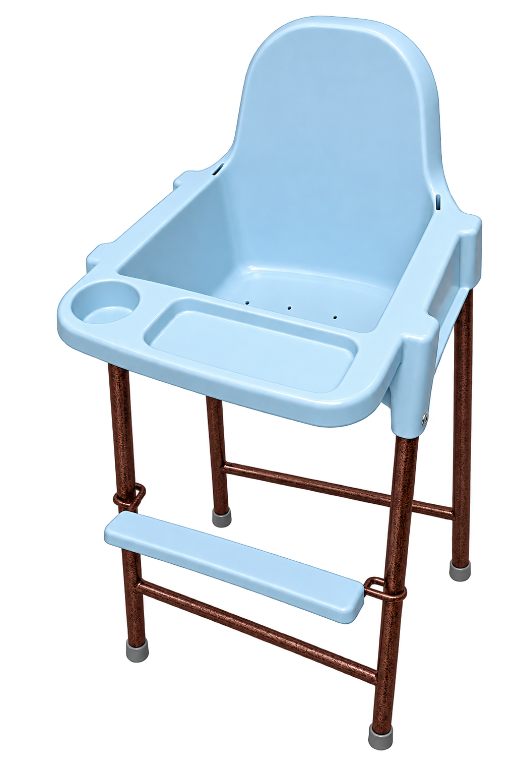 Light blue baby dining chair with copper hammertone legs - hero