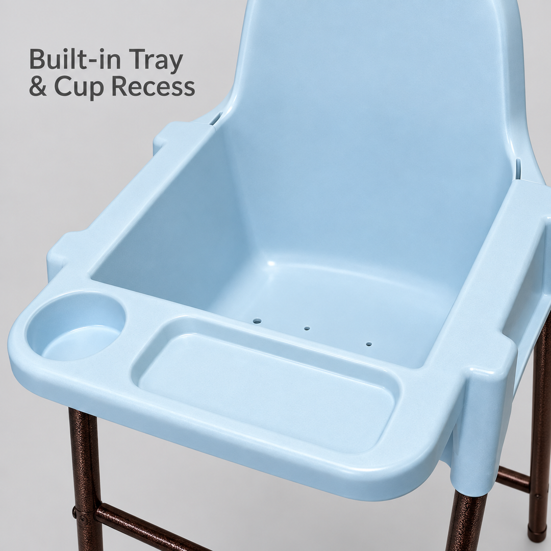 Light blue baby dining chair with copper hammertone legs - tray