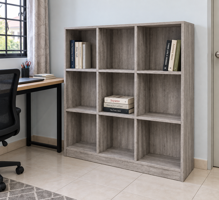 PETAK 9-Compartment Bookshelf - Grey - lifestyle