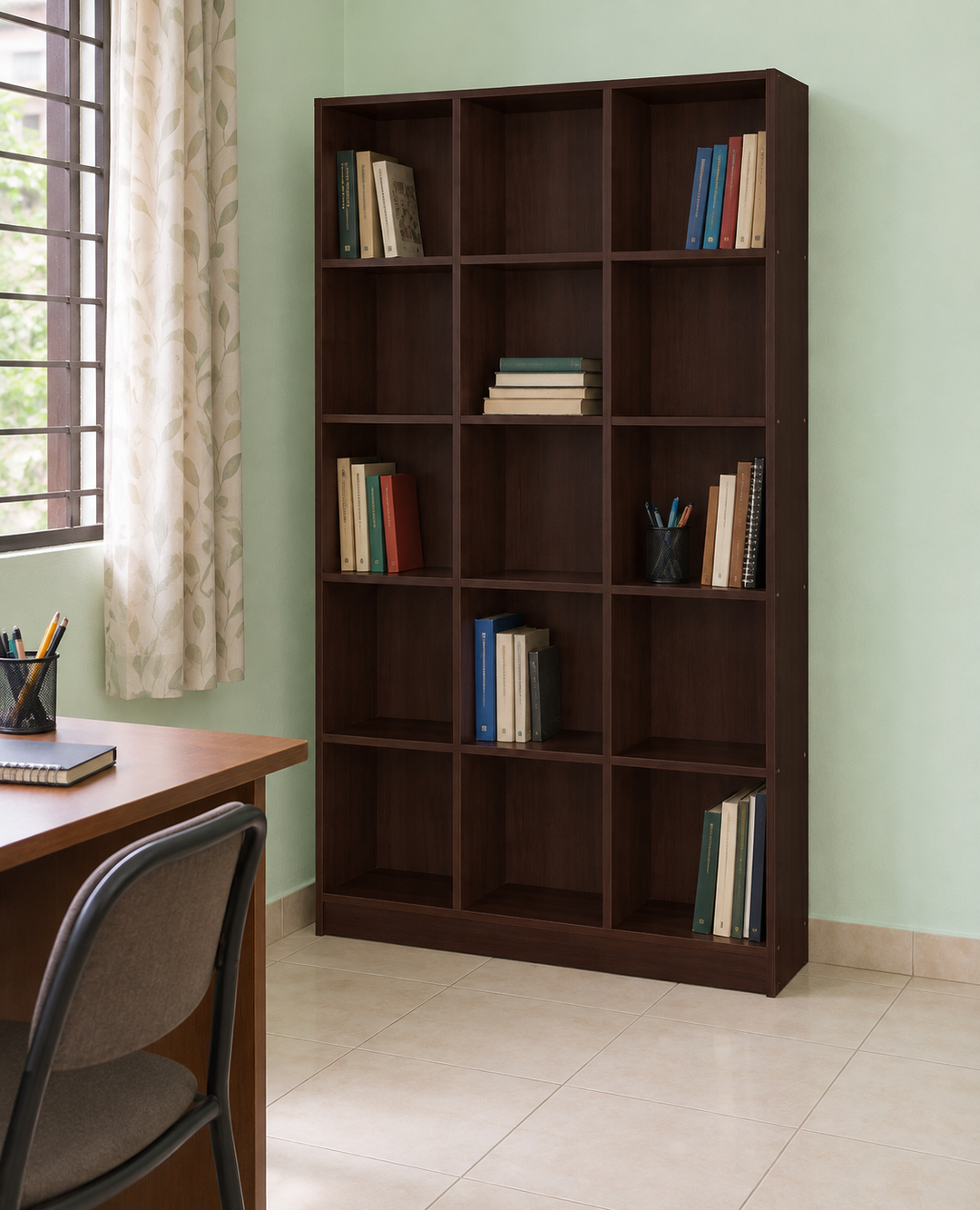 BAYU 15-Compartment Bookshelf - Wenge - lifestyle