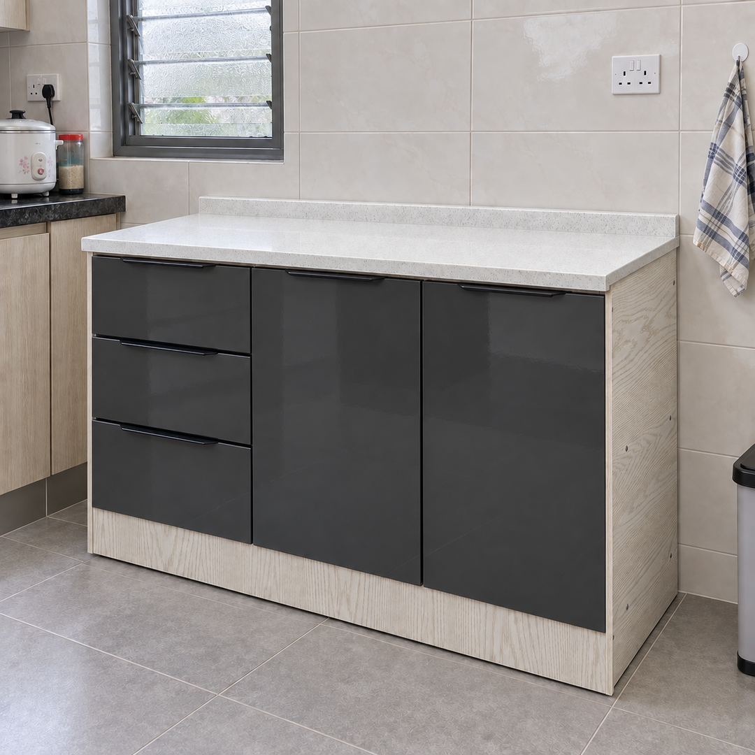 Gloss Kitchen Cabinet with Drawers – 120 cm, lifestyle view