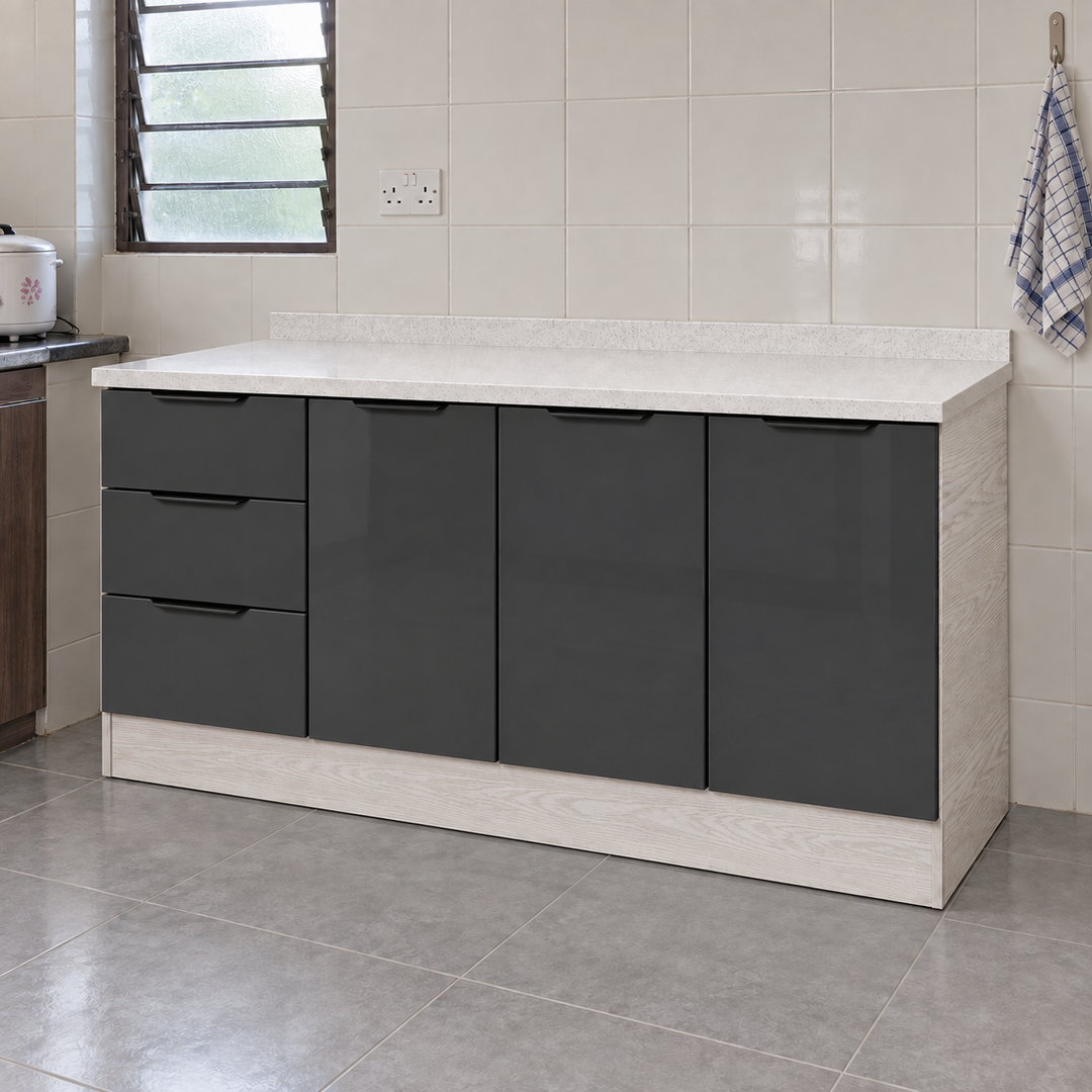 Gloss Kitchen Cabinet with Drawers – 160 cm, lifestyle view