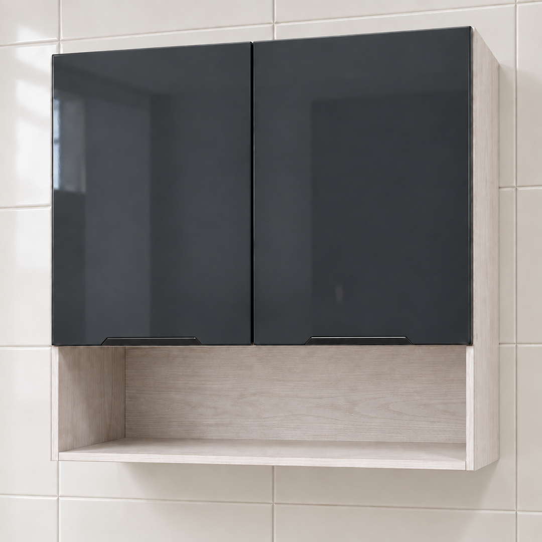 Gloss Kitchen Wall Cabinet with Open Shelves – 80 cm, feature view