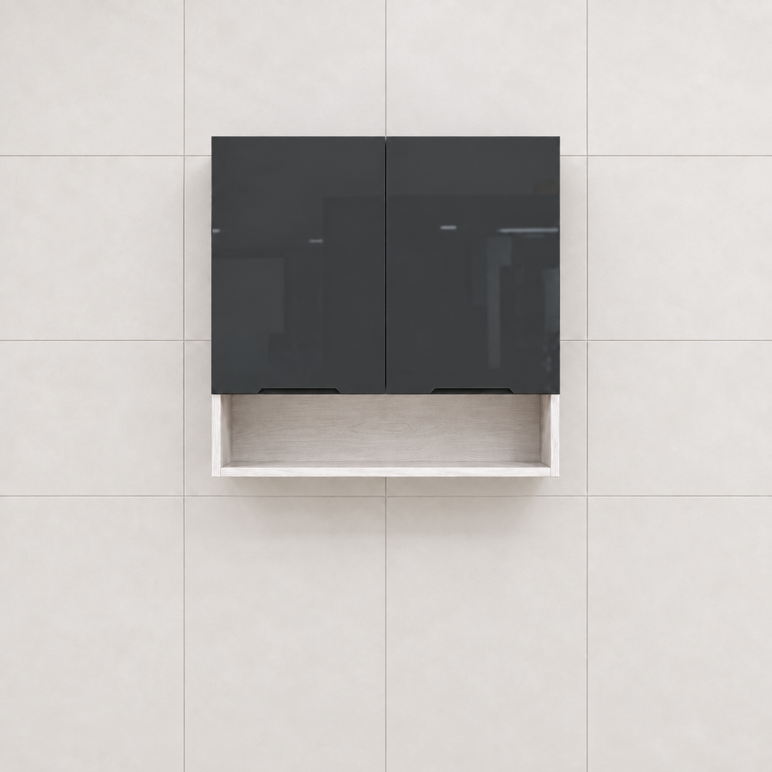 Gloss Kitchen Wall Cabinet with Open Shelves – 80 cm, hero view, mounted high on wall, no floor