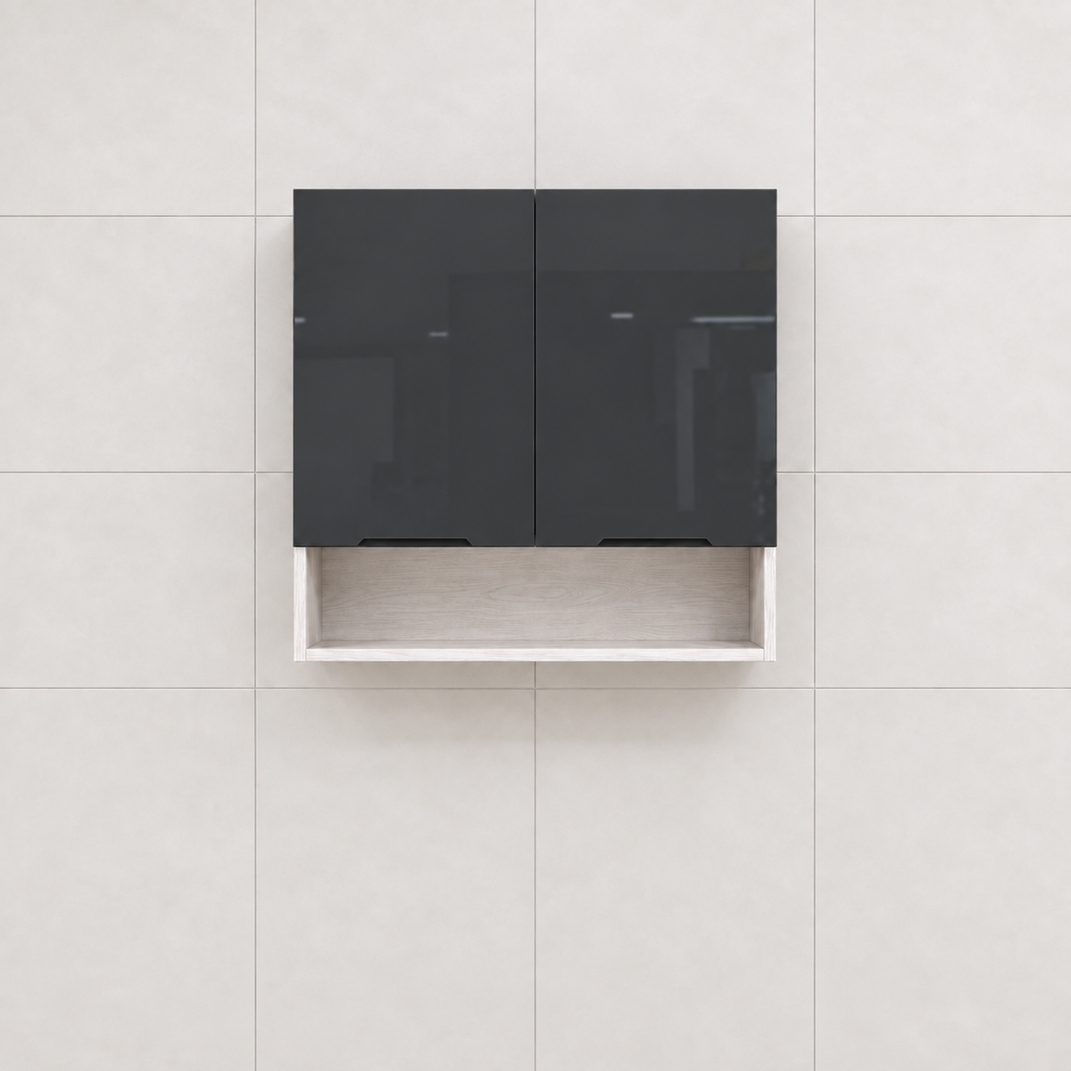 Gloss Kitchen Wall Cabinet with Open Shelves – 80 cm, hero view, mounted high on wall, no floor