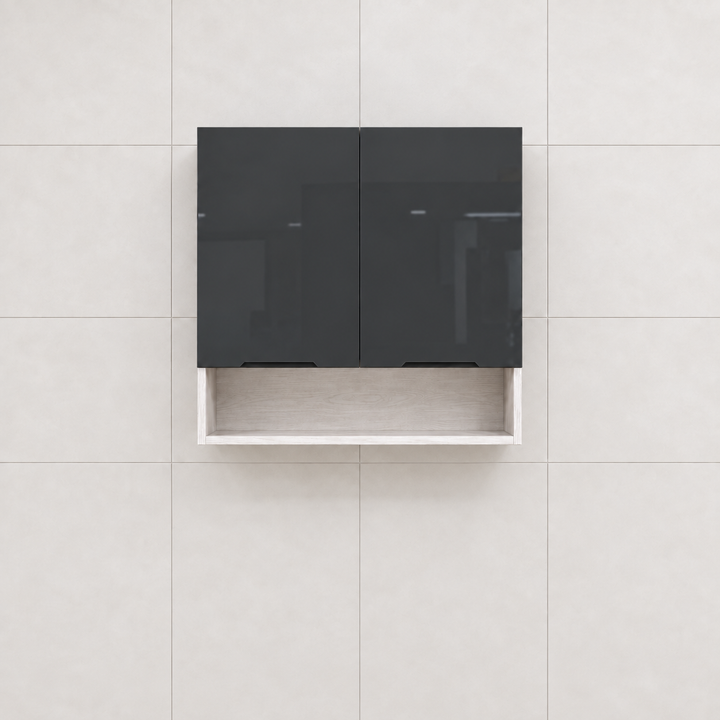 Gloss Kitchen Wall Cabinet with Open Shelves – 80 cm, hero view, mounted high on wall, no floor
