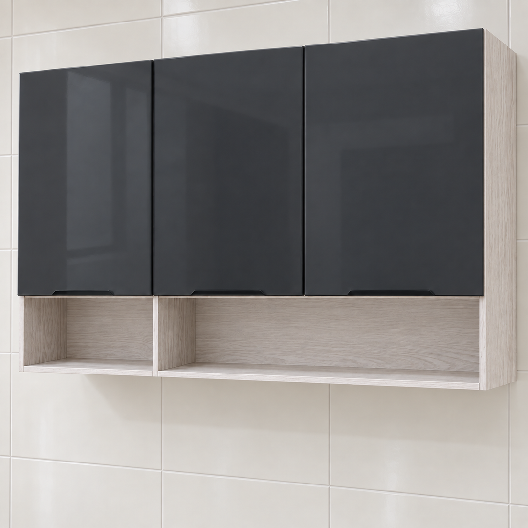 Gloss Kitchen Wall Cabinet with Open Shelves – 120 cm, feature view