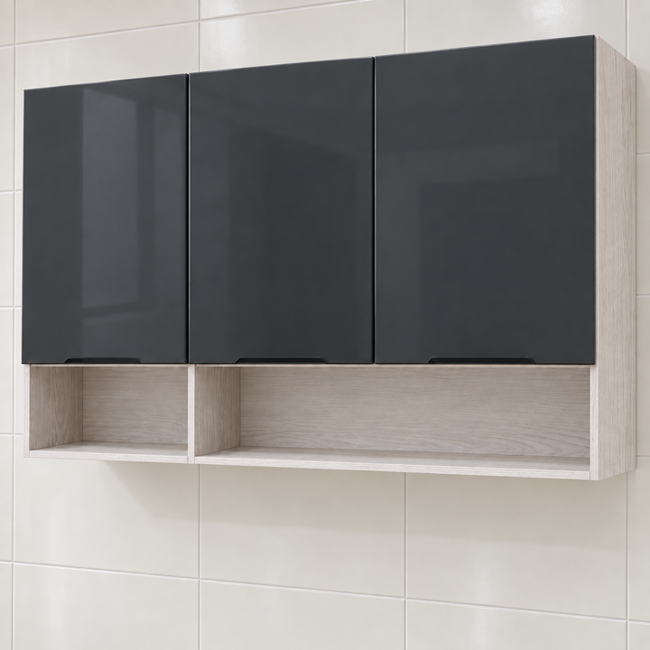 Gloss Kitchen Wall Cabinet with Open Shelves – 120 cm, feature view