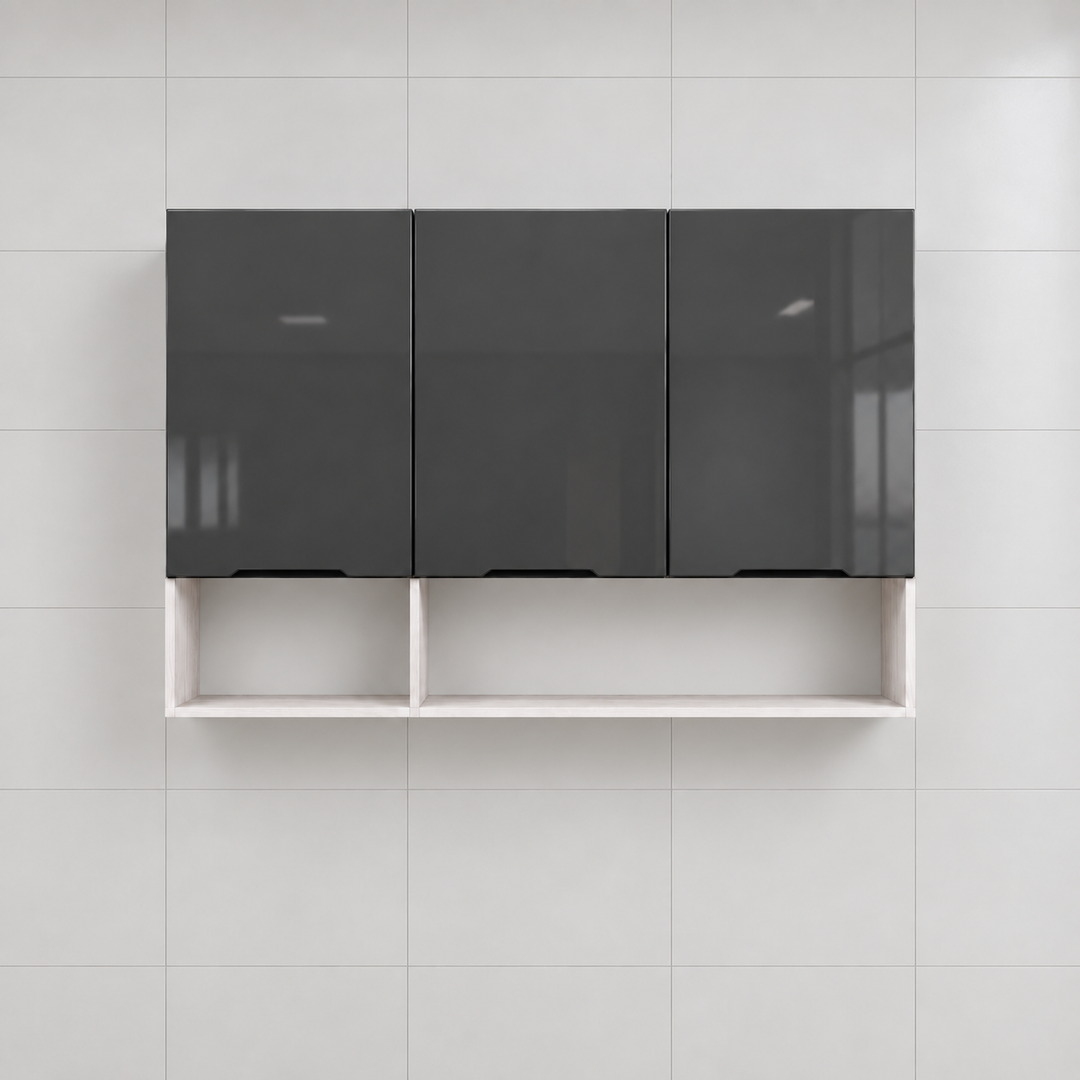 Gloss Kitchen Wall Cabinet with Open Shelves – 120 cm, hero view, mounted high on wall, no floor