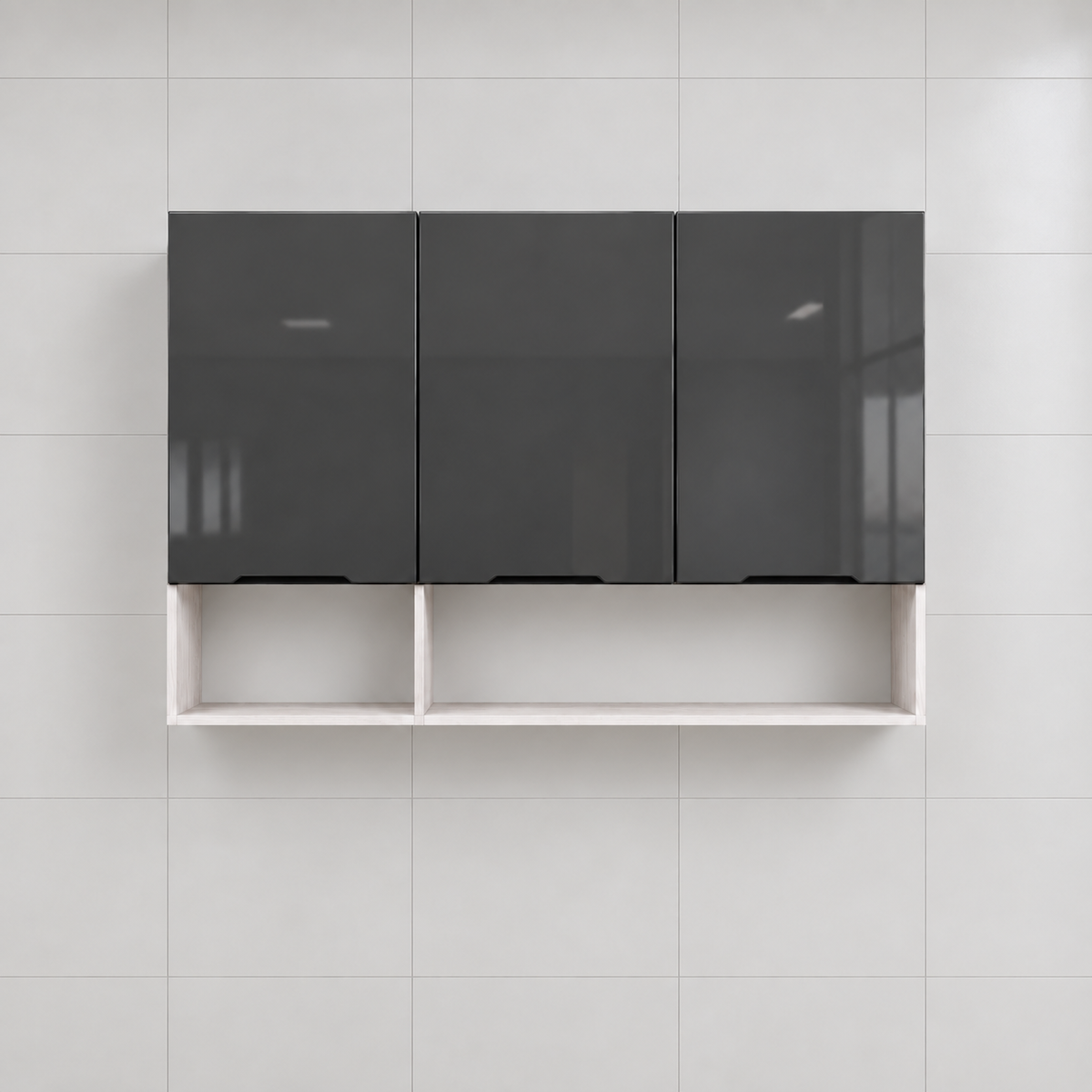 Gloss Kitchen Wall Cabinet with Open Shelves – 120 cm, hero view, mounted high on wall, no floor