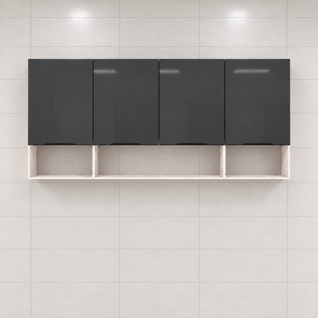 Gloss Kitchen Wall Cabinet with Open Shelves – 160 cm, hero view, mounted high on wall, no floor
