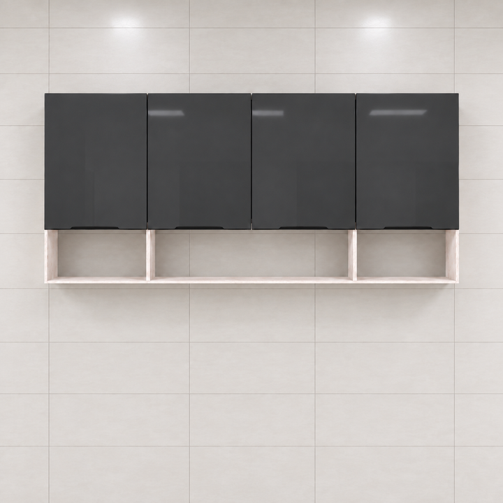 Gloss Kitchen Wall Cabinet with Open Shelves – 160 cm, hero view, mounted high on wall, no floor