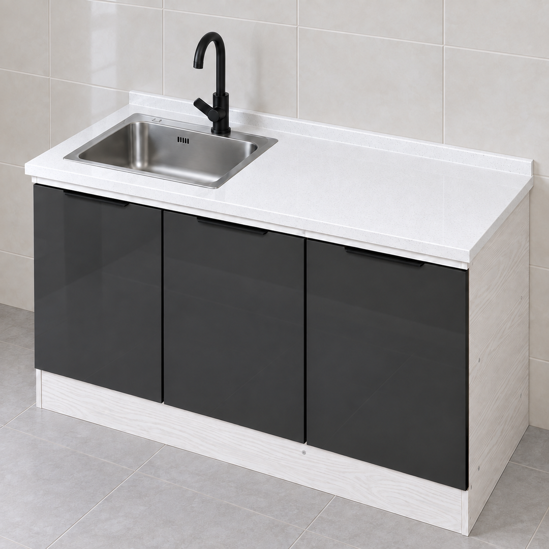 Gloss Kitchen Sink Cabinet – 120 cm, left sink, feature view
