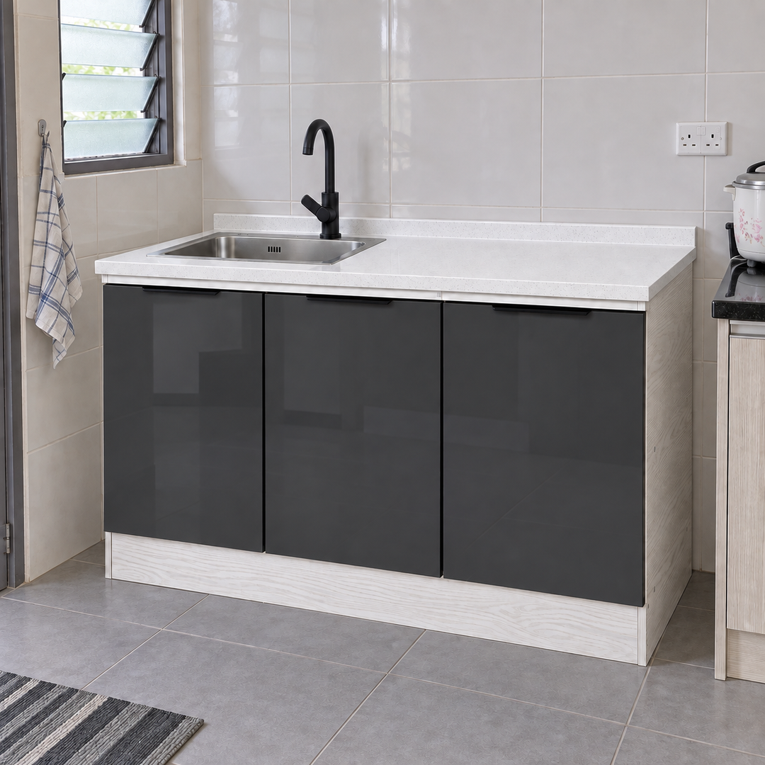Gloss Kitchen Sink Cabinet – 120 cm, left sink, lifestyle view