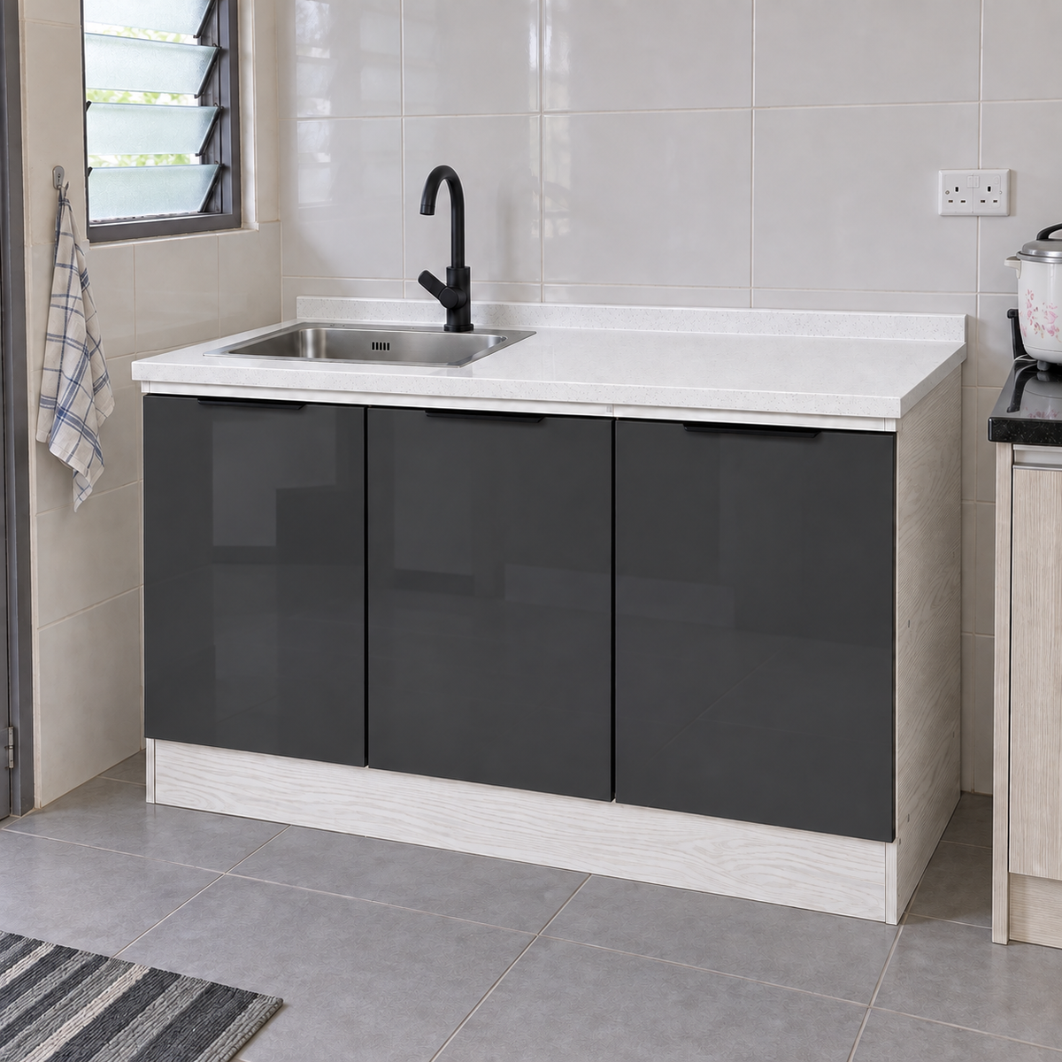 Gloss Kitchen Sink Cabinet – 120 cm, left sink, lifestyle view