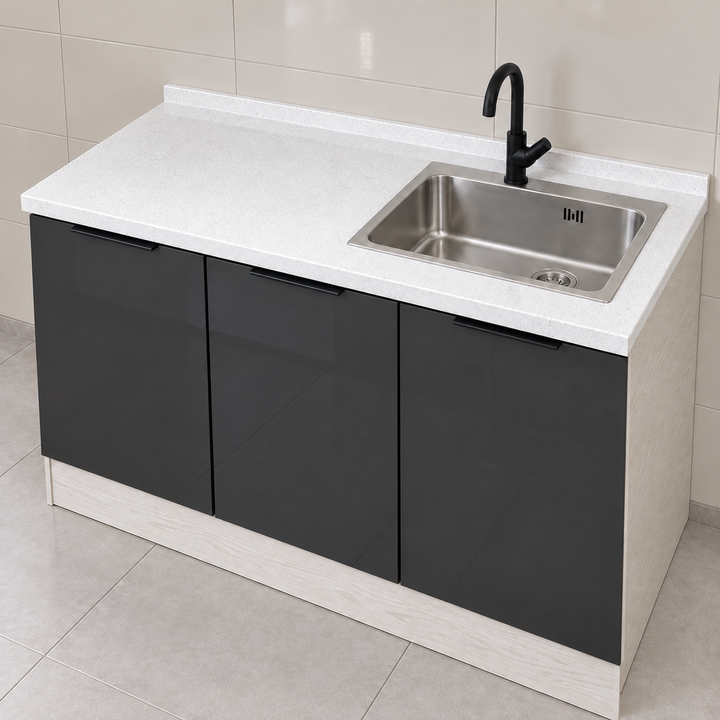 Gloss Kitchen Sink Cabinet – 120 cm, right sink, feature view