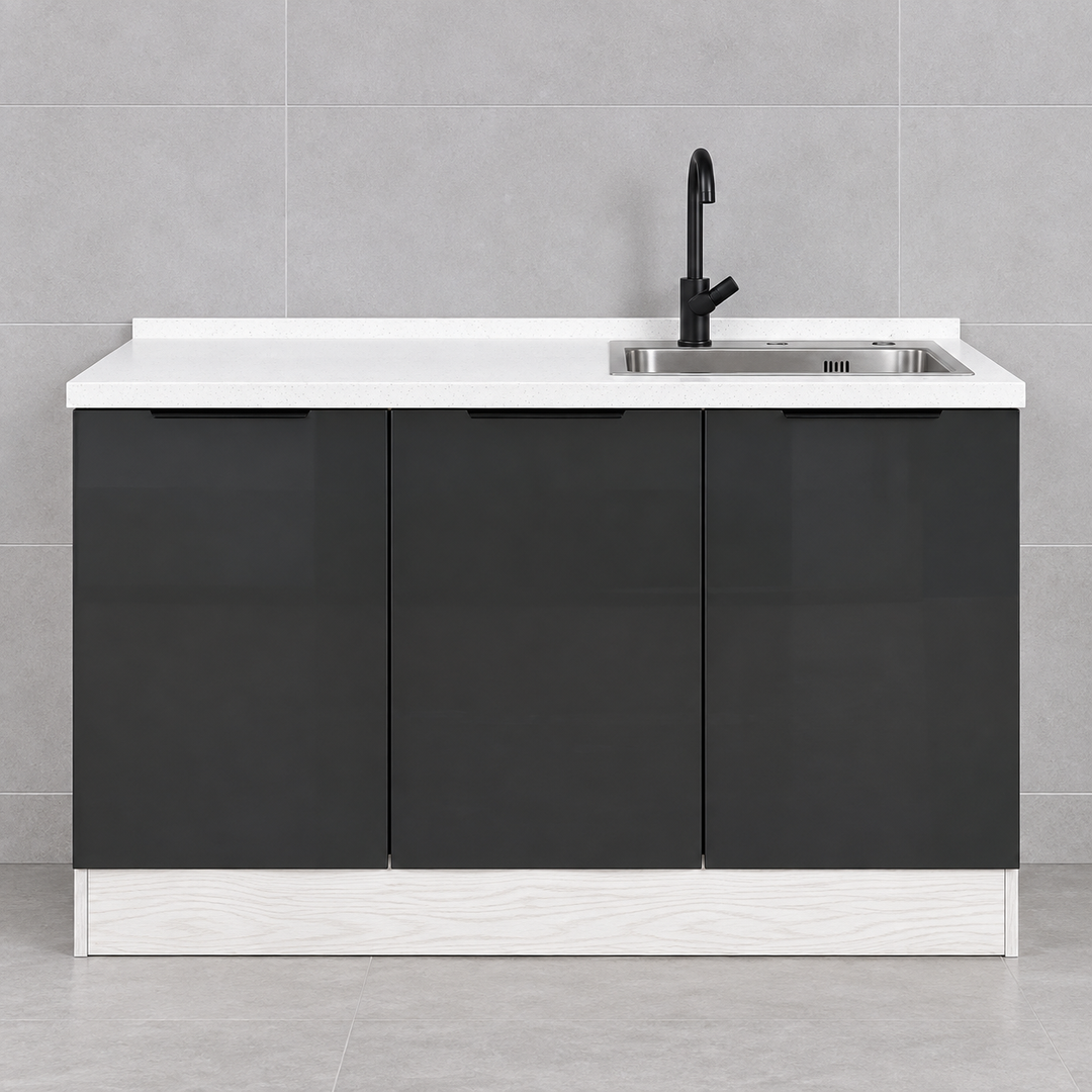 Gloss Kitchen Sink Cabinet – 120 cm, right sink, hero view