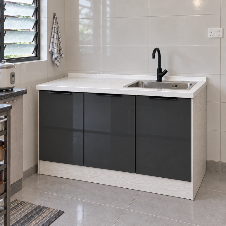 Gloss Kitchen Sink Cabinet – 120 cm, right sink, lifestyle view