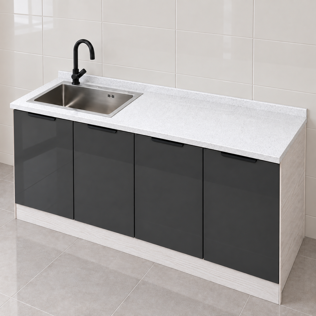 Gloss Kitchen Sink Cabinet – 160 cm, left sink, feature view