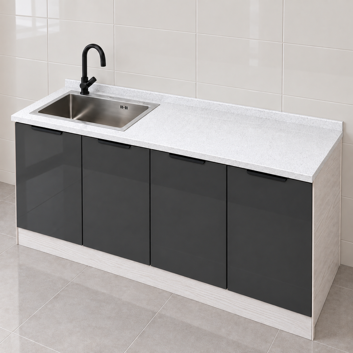 Gloss Kitchen Sink Cabinet – 160 cm, left sink, feature view
