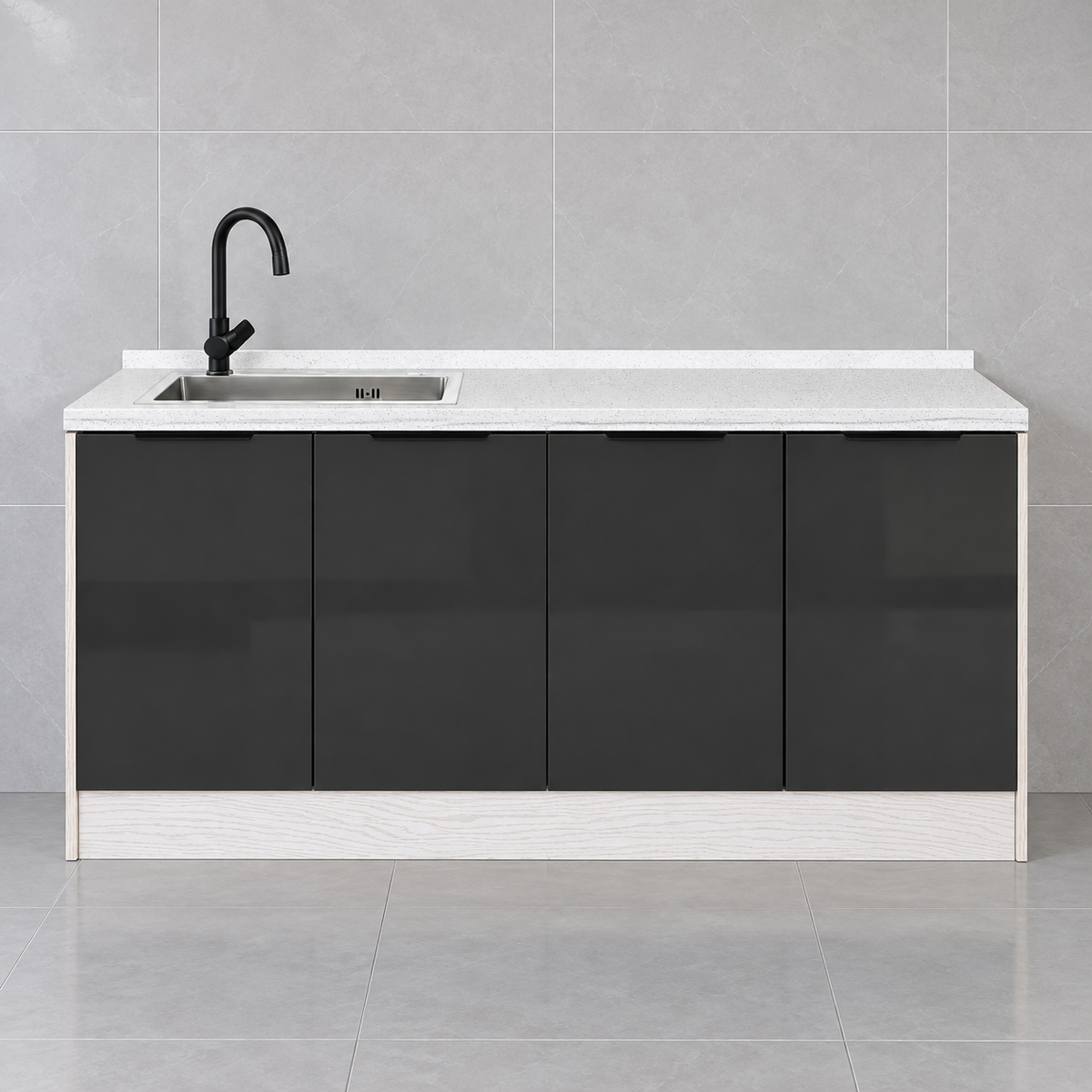 Gloss Kitchen Sink Cabinet – 160 cm, left sink, hero view