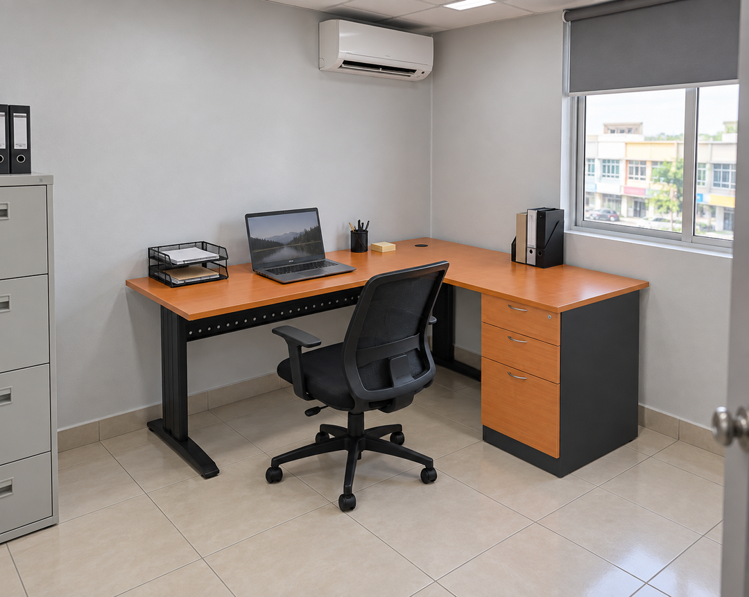 1 Pax L-Shaped Workstation with Steel Legs in a Malaysian office