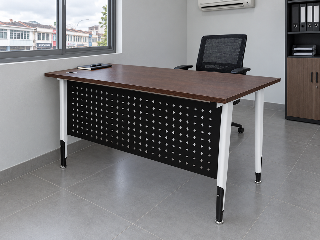 Walnut rectangular office desk in a Malaysian office