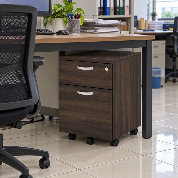 Q-Series 2-drawer mobile pedestal under a practical office desk