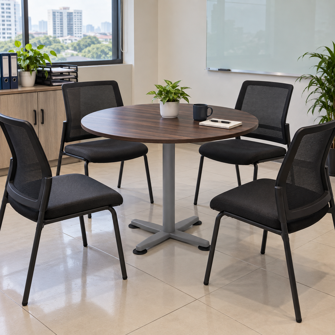 Q-Series round meeting table with centred pedestal in a practical Malaysian office