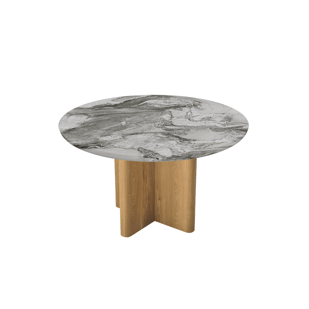Round Marble Dining Table 1.3m Ash Wood Cross Base - Lian Star Sarawak