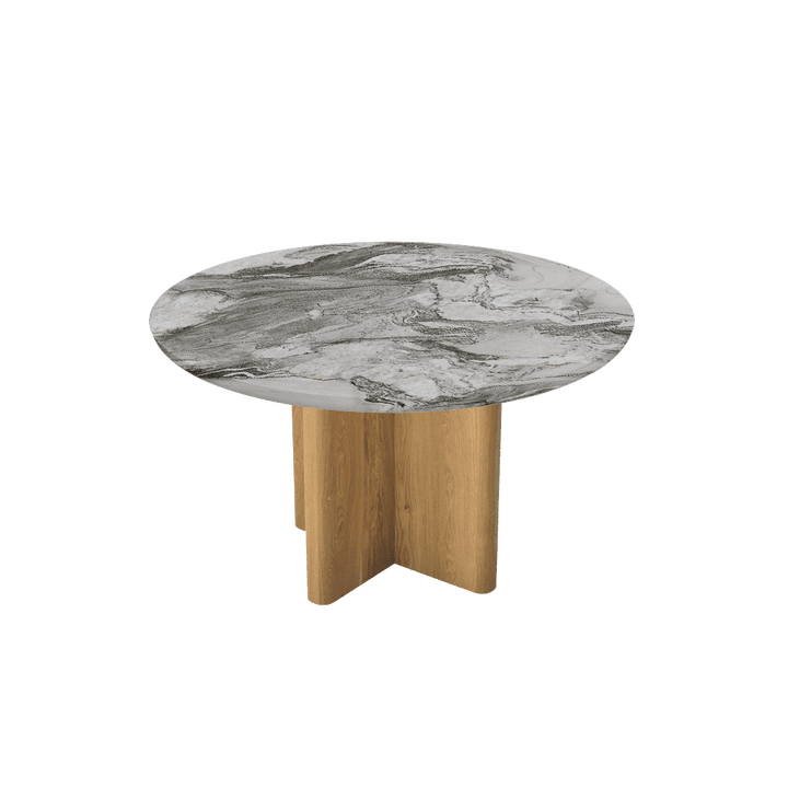 Round Marble Dining Table 1.3m Ash Wood Cross Base - Lian Star Sarawak