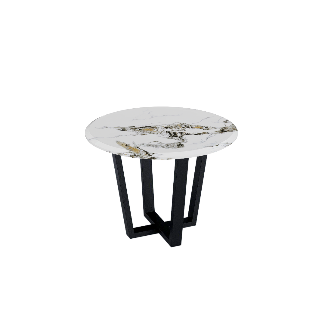 Round Marble Dining Table 1.0m 4-seater Black Metal Square-Frame Base - Lian Star Sarawak