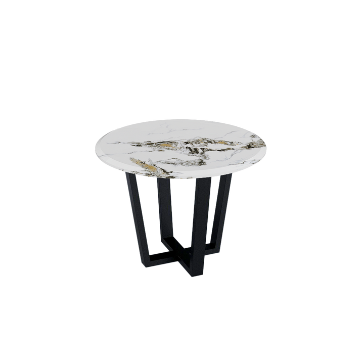 Round Marble Dining Table 1.0m 4-seater Black Metal Square-Frame Base - Lian Star Sarawak