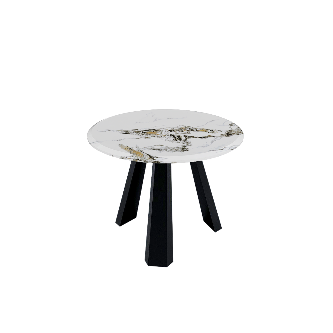 Round Marble Dining Table 1.0m 4-seater Black Metal Tripod Base - Lian Star Sarawak
