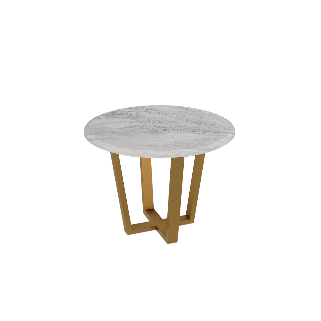 Round Marble Dining Table 1.0m 4-seater Gold Metal Square-Frame Base - Lian Star Sarawak