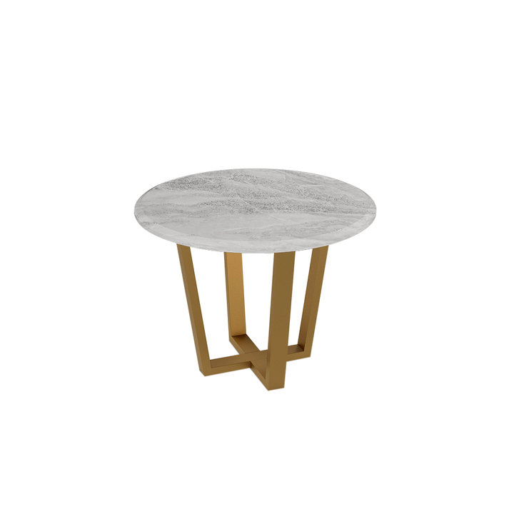 Round Marble Dining Table 1.0m 4-seater Gold Metal Square-Frame Base - Lian Star Sarawak